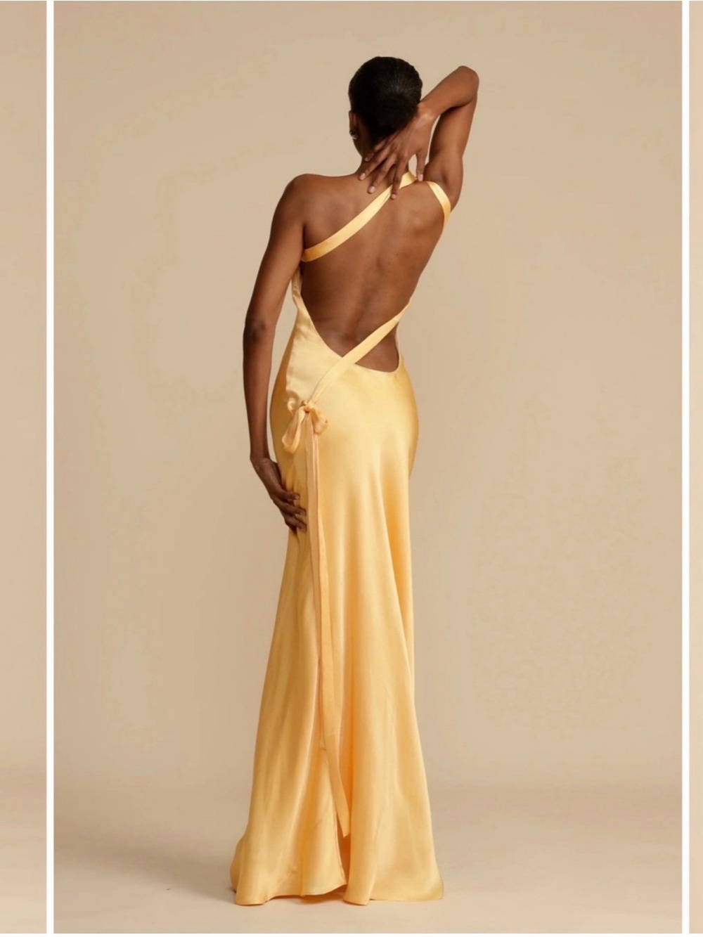 One-Shoulder Satin Gown in Champagne Yellow - Picture 4 of 12